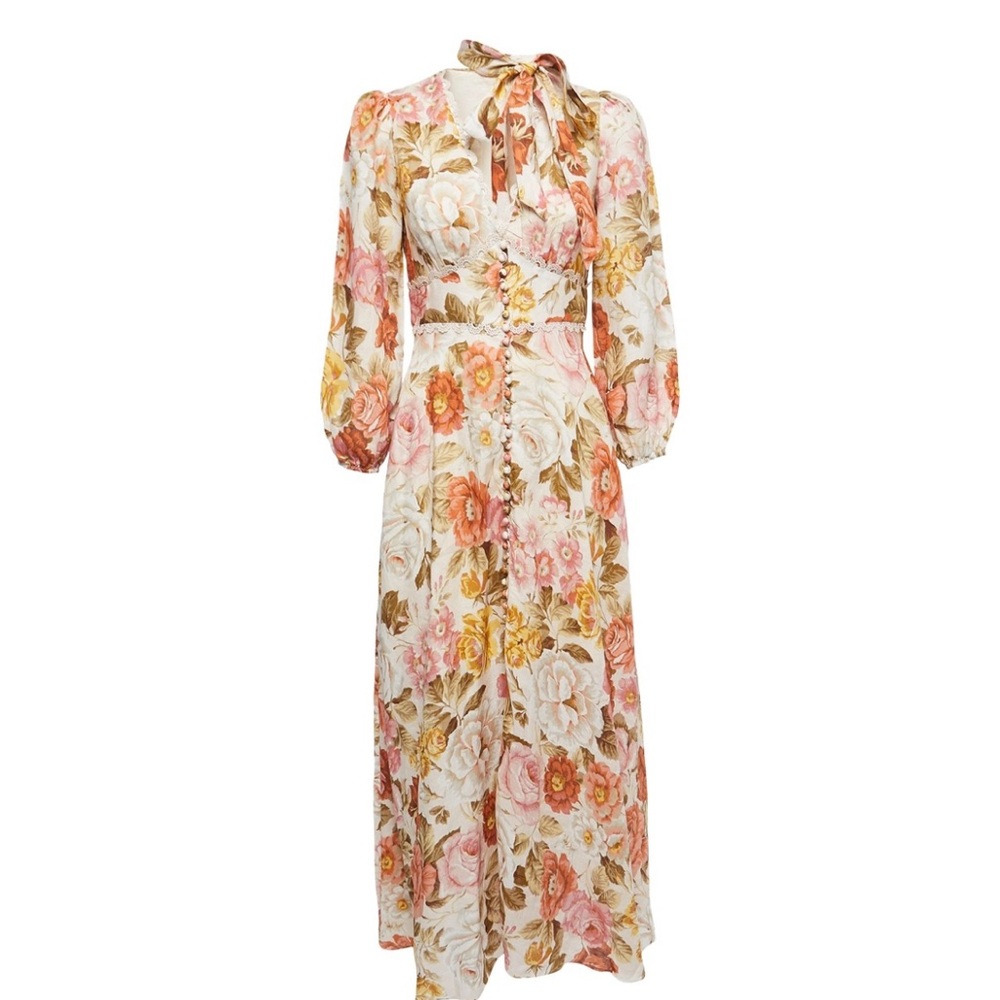 Zimmermann Pink and Cream Floral Long Sleeve Dress